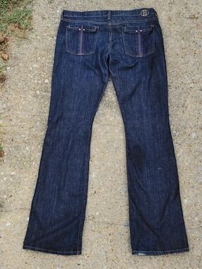 Citizens Of Humanity Dark Indigo Flare Jeans with Pink Accent